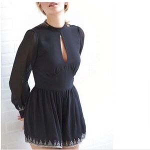 House of Harlow Hendrix high neck embroidered fitted bodice cutout romper